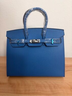 H Birkin 25 Sellier Epsom Bleu Royal PHW semi handmade structured